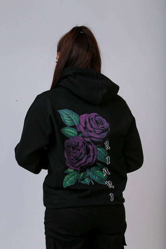 Black Rich Rose Hoodie - Regular Fit