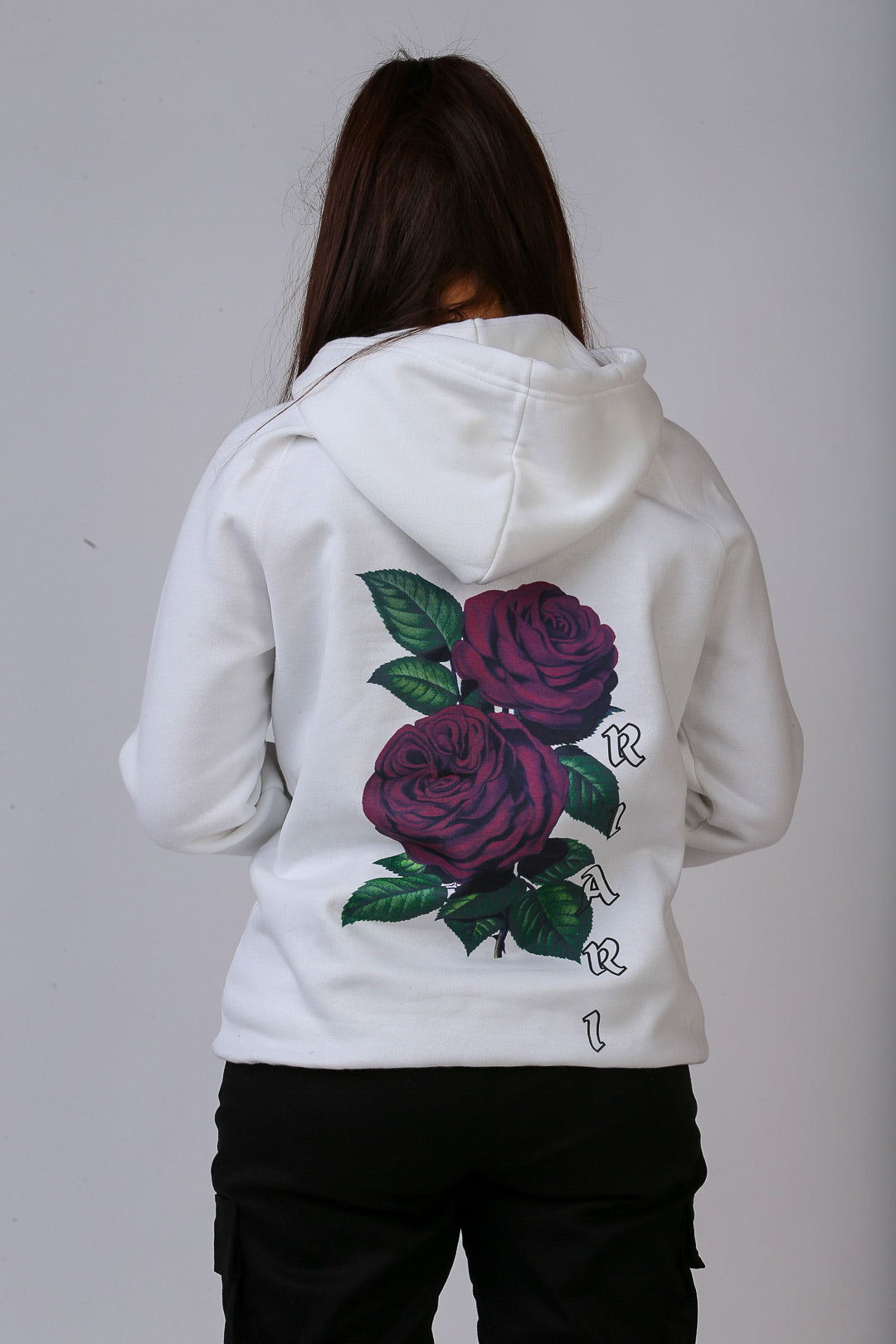 White Rich Rose Fitted Hoodie